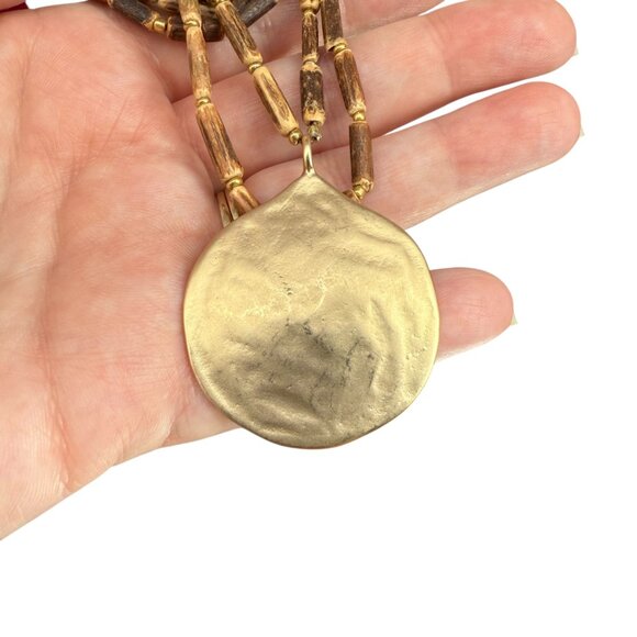 J. Jill Layered Beaded Necklace Hammered Gold Tone Pendant Cord Adjustable - Picture 6 of 15